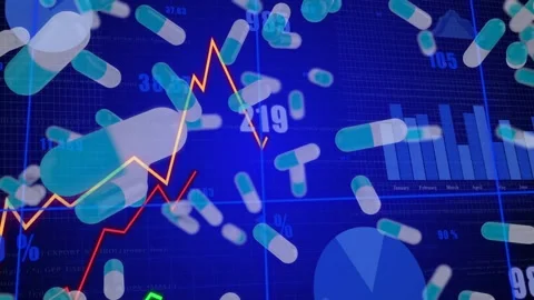Data tick causing teal-white pills drifting over grid, orange line peaking 스톡 동영상 329470572