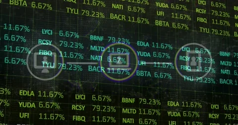 Data ticks initiating focus, central square pulsing and cycling values, nodes Stockbeeldmateriaal 330337354