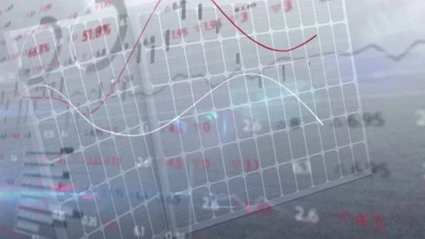 Data ticks starting grid rotating red and white lines rising crossing falling Stock Footage 333967808
