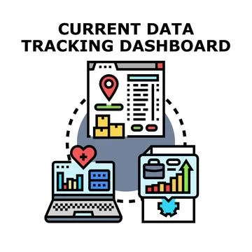 Data tracking dashboard managing various business statistics Stock Illustration