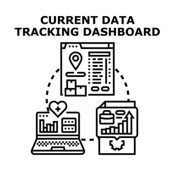 Data tracking dashboard managing various business statistics Stock Illustration