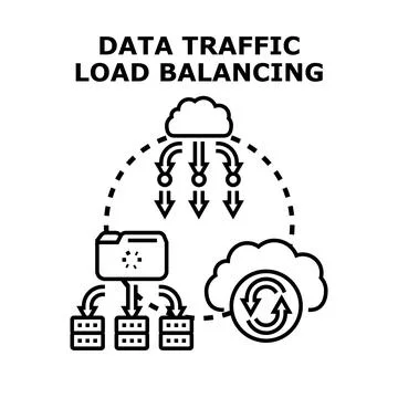 Data traffic load balancing distributing server network load Stock Illustration