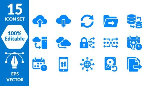 Data Transfer and Cloud Computing Icon Set for Digital Network Management S.. イラスト素材