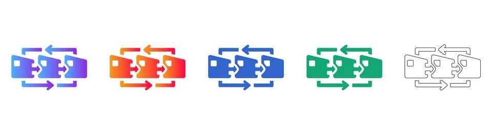 Data Transfer and File Sharing Icons with Gradient and Outline Styles 스톡 일러스트