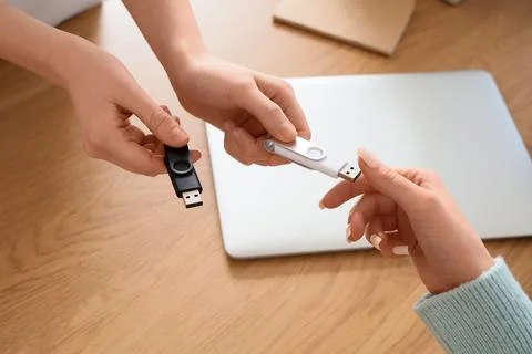 Data transfer and information sharing with USB flash drives, digital storage  写真素材