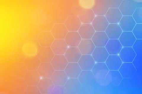 Data transfer and network concept. Orange dots on blue honeycomb cyberspace. Stock Illustration