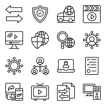Data Transfer and Networking Linear Icons Stock Illustration