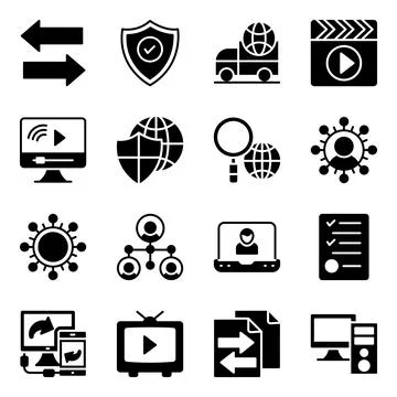 Data Transfer and Networking Solid Icons Stock Illustration