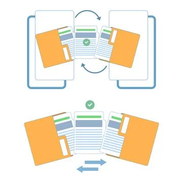 Data transfer and open folder set featuring document storage, file access. Stockillustratie