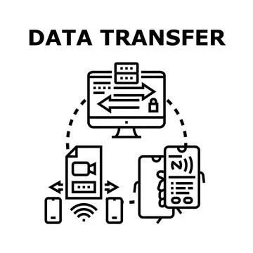 Data transfer between computer, mobile device, and server Illustrazione stock