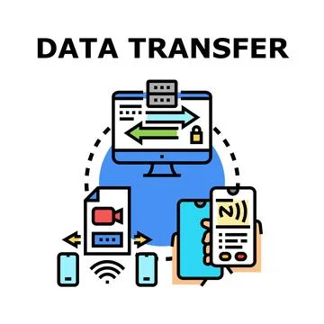 Data transfer between computer, mobile device, and server Stockillustratie