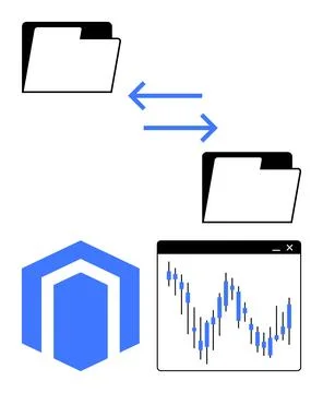 Data Transfer Between Folders and Analysis with Chart on Computer Screen イラスト素材