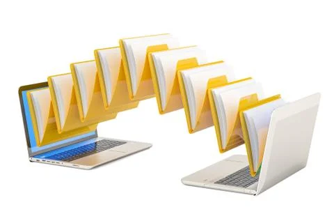 Data transfer between laptops, 3D rendering Stock Illustration