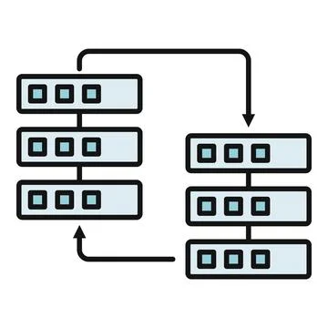 Data transfer between server racks with synchronization arrows Stock Illustration