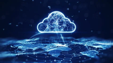 Data transfer cloud computing technology concept. There is a prominent large clo Stock Footage 195936055