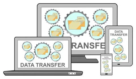 Data transfer concept on different devices Stock Illustration