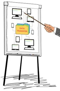 Data transfer concept drawn on a flipchart Illustrazione stock