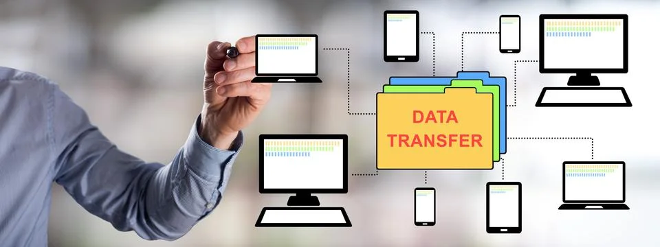 Data transfer concept drawn by a man Foto stock