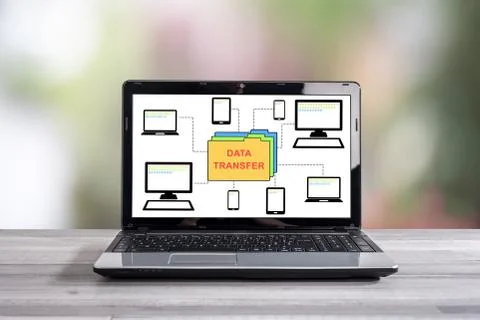 Data transfer concept on a laptop screen Stock-Fotos