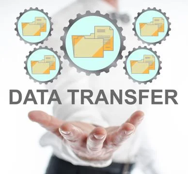 Data transfer concept levitating above a hand Foto stock