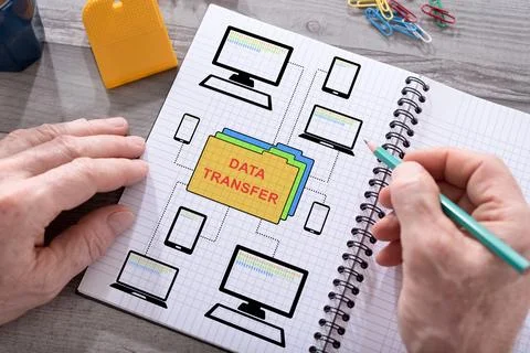 Data transfer concept on a notepad Foto stock