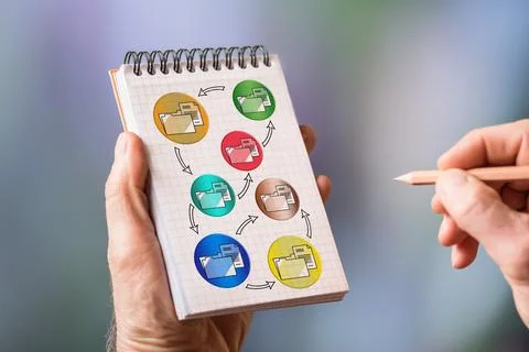 Data transfer concept on a notepad Stockfoto's