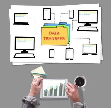 Data transfer concept placed on a desk Foto stock