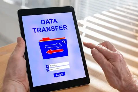 Data transfer concept on a tablet Foto stock