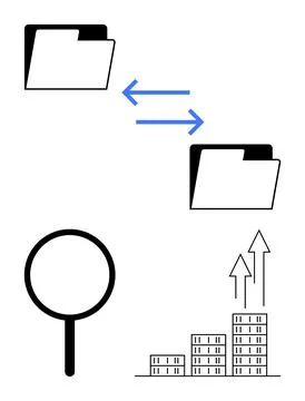 Data transfer, file sharing, business analysis, growth, research, digital doc Stock Illustration