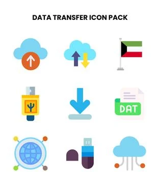 Data Transfer Flat Bundle Icons Pack Stock Illustration