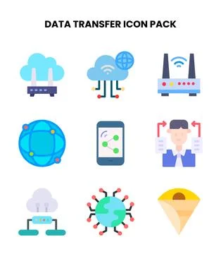 Data Transfer Flat Bundle Icons Pack Stock-Illustration