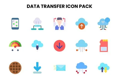 Data Transfer Flat Design Icons Pack Stock Illustration