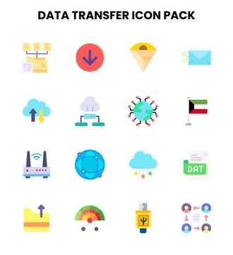 Data Transfer Flat Design Icons Pack Stock Illustration