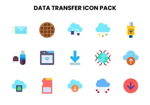 Data Transfer Flat Graphics Icons Pack 库存插图