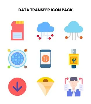 Data Transfer Flat Scalable Icons Pack Stock Illustration