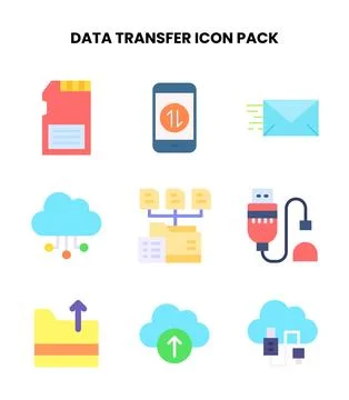 Data Transfer Flat SVG Icons Pack 스톡 일러스트