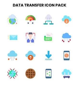 Data Transfer Flat Vector Icons Pack 스톡 일러스트