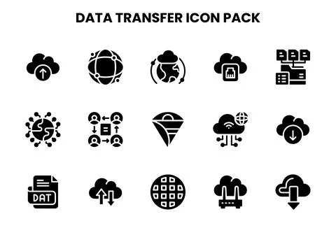 Data Transfer Glyph Design Icons Pack Stock Illustration