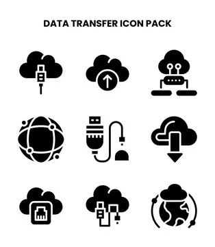Data Transfer Glyph Icons Pack Stock Illustration