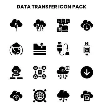 Data Transfer Glyph Icons Pack Stock Illustration