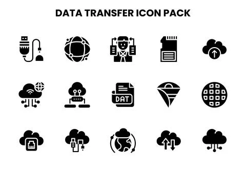 Data Transfer Glyph Icons Pack Stock Illustration