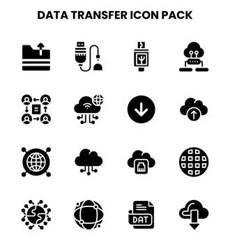 Data Transfer Glyph Vector Icons Pack Stock Illustration