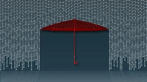 Data transfer as hanging rows of the binary code over protecting red umbrella イラスト素材