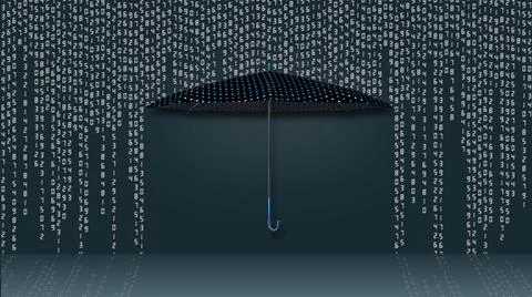 Data transfer as hanging rows of numbers over a protecting blue umbrella Stock Illustration