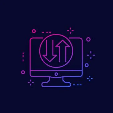 Data transfer icon on screen, linear Illustrazione stock