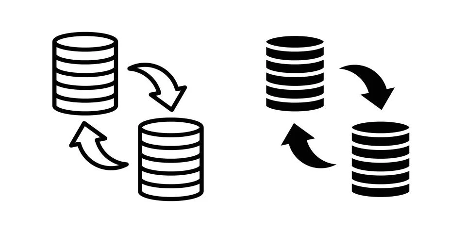 Data transfer icon solid, line, and editable vector set. Stock Illustration