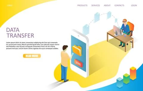 Data transfer landing page website vector template Stock Illustration