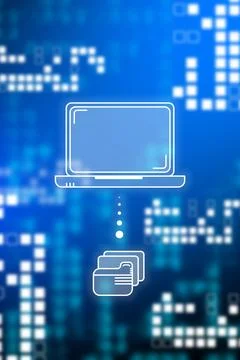 Data transfer from laptop to folder with digital interface in the background Stock Photos