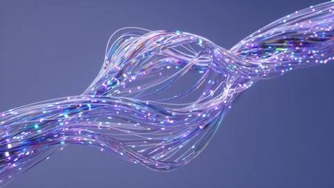 Data transfer at light speed through vibrant purple fiber optic cables symb.. Stock Illustration