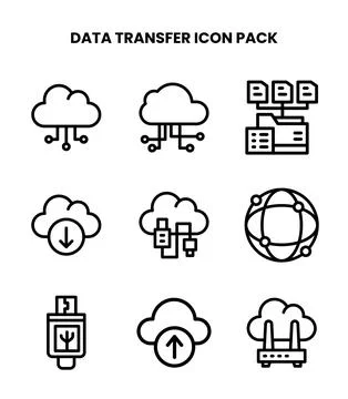 Data Transfer Line Collection Icons Pack Stock Illustration